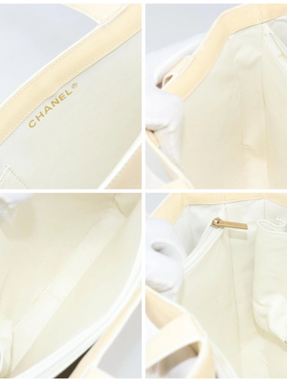 CHANEL Tote Bag Patent leather Beige Gold CC - Picture 15 of 16